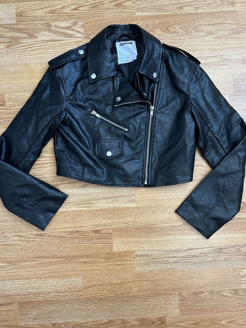 Garage Black Cropped Faux Leather Moto Jacket